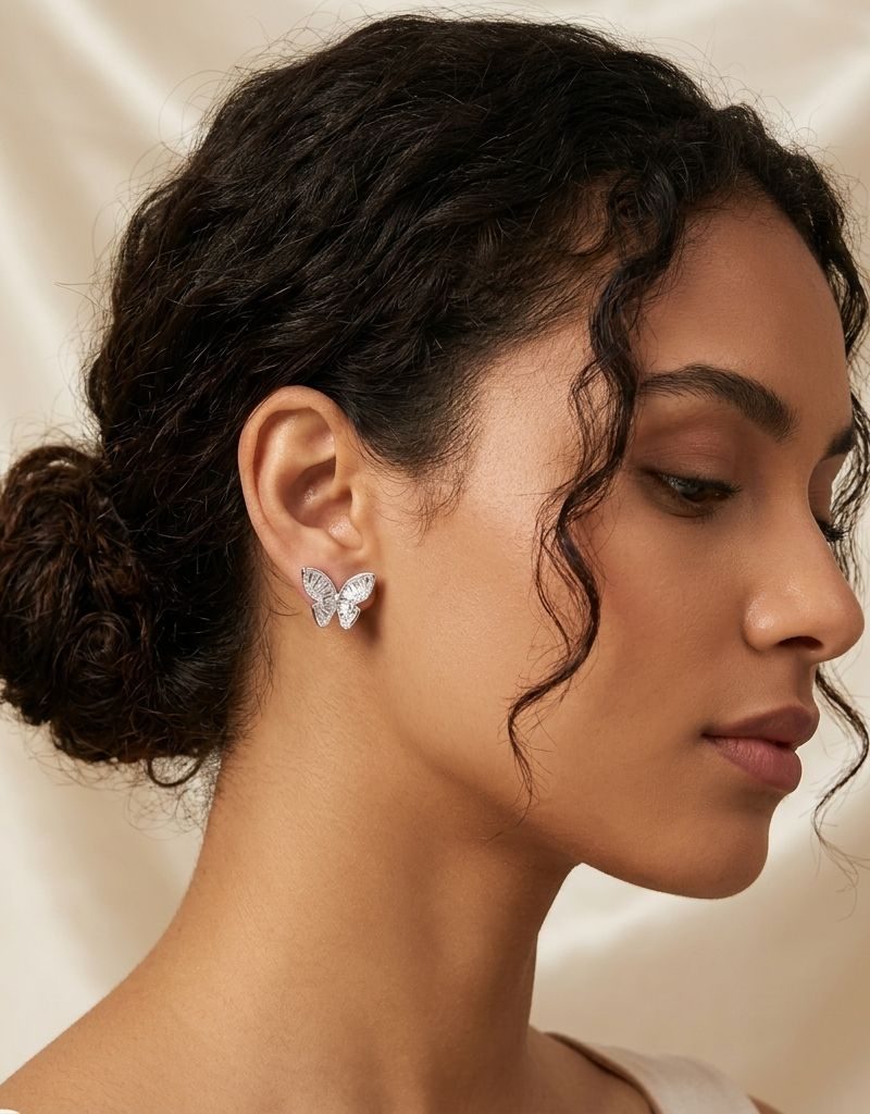 Silver Butterfly Stud Earrings For Women