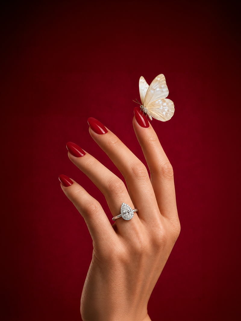 Pear-Cut Crystal Halo Solitaire Ring