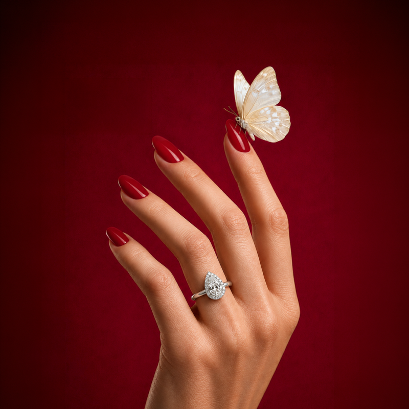Pear-Cut Crystal Halo Solitaire Ring