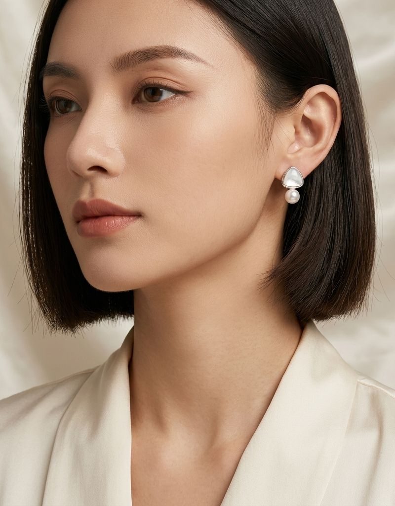 Red And Silver Pearl Teardrop Stud Earrings Set For Women