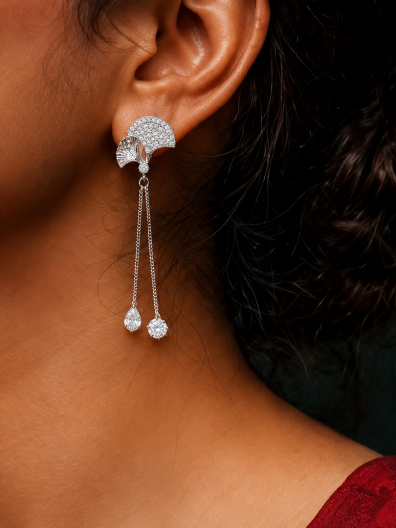 Crystal Fan Cluster Linear Chain Drop Earrings