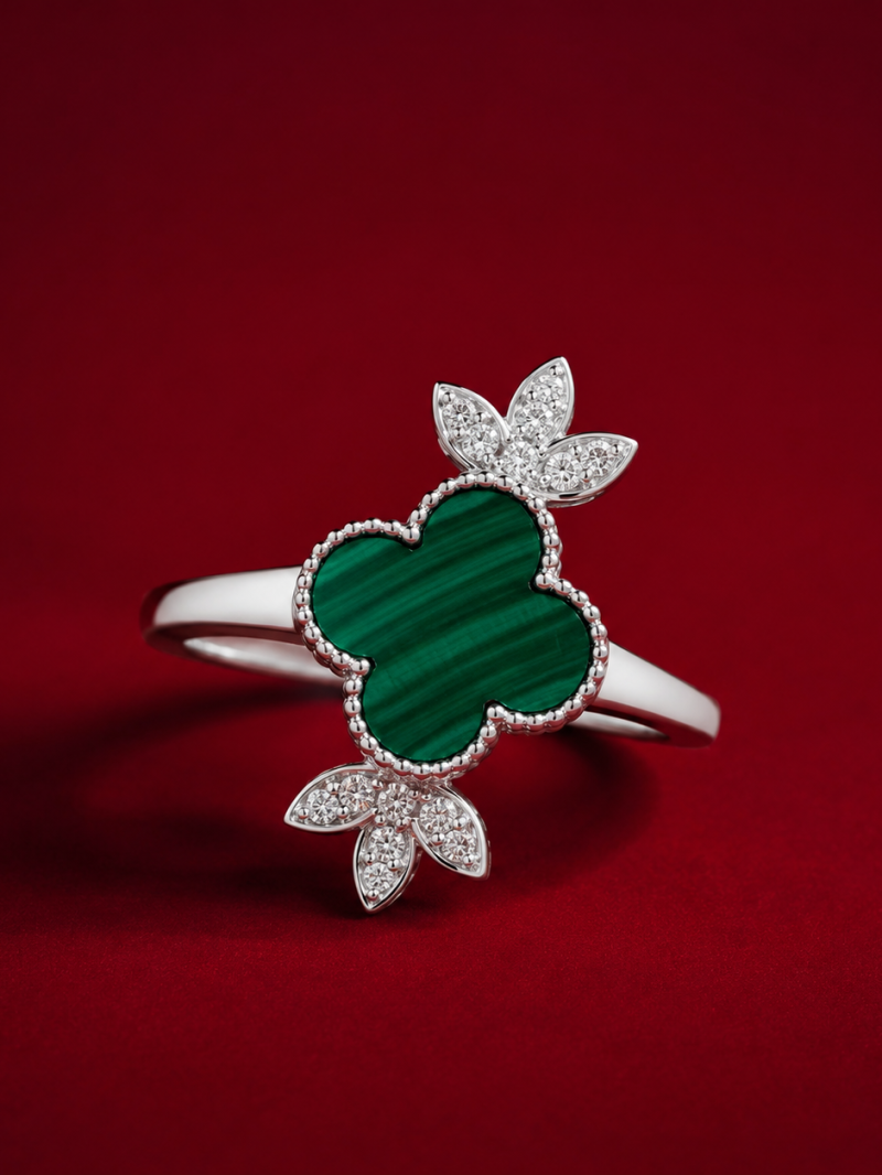 Malachite Clover & Leaf Crystal Ring