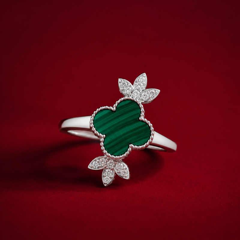 Malachite Clover & Leaf Crystal Ring