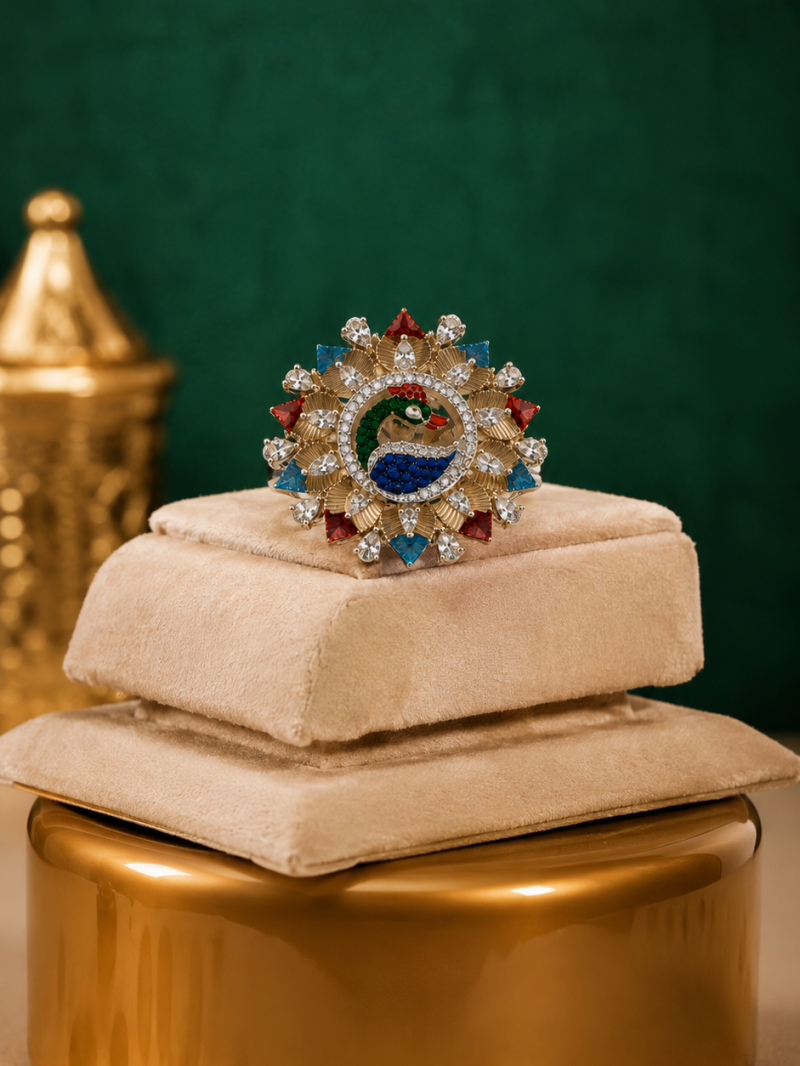 Royal Multicolored Peacock Statement Circular Ring