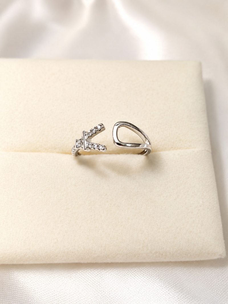 Silver Crystal Open Adjustable Band Ring For Women
