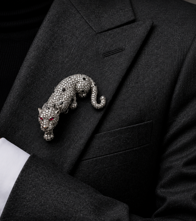 Luxury Pave Crystal Panther Lapel Brooch Pin