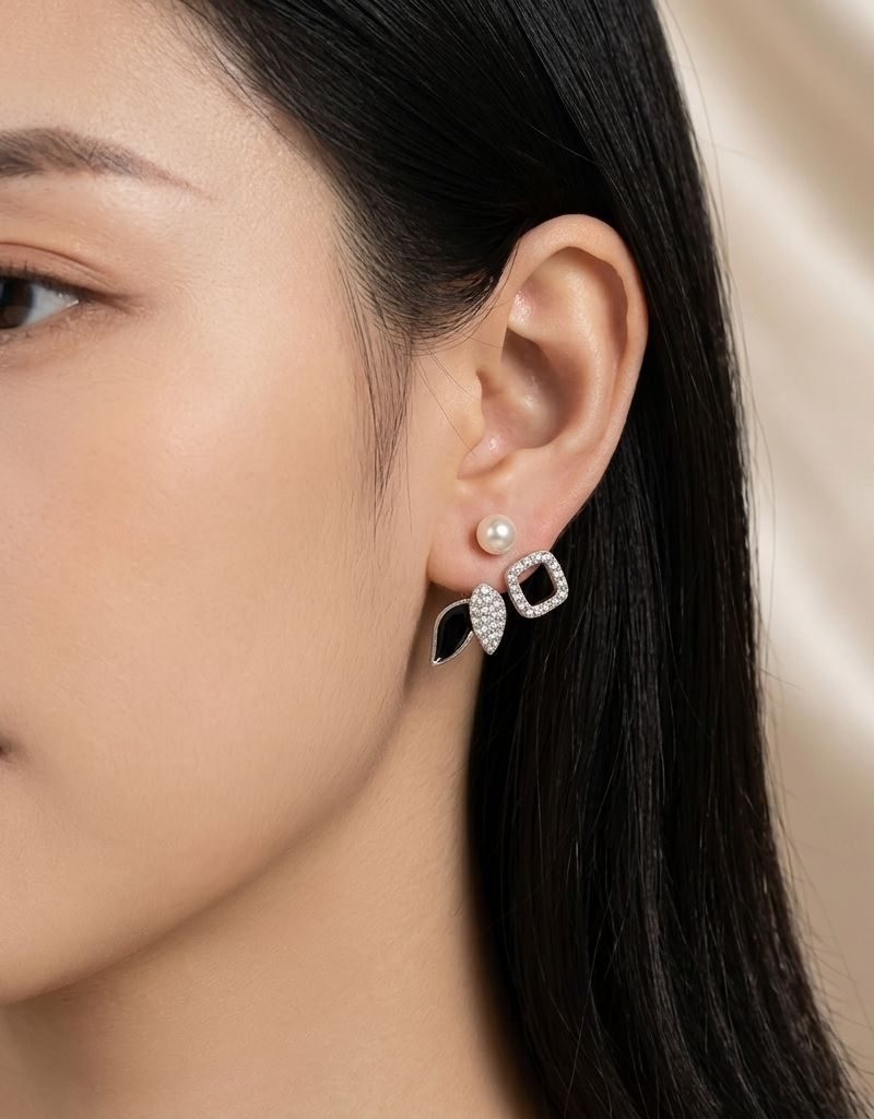 Multicolor Pearl Crystal Leaf Three Piece Earrings Set For Women