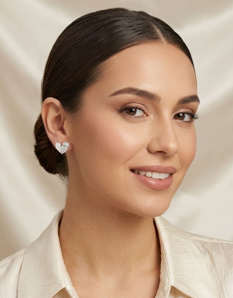 Silver Crystal Teardrop Stud Earrings For Women
