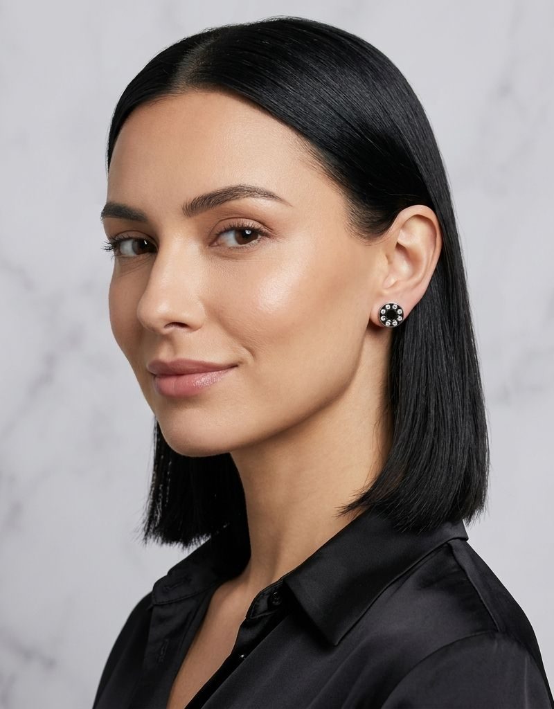 White And Black Silver Crystal Stud Earring For Women