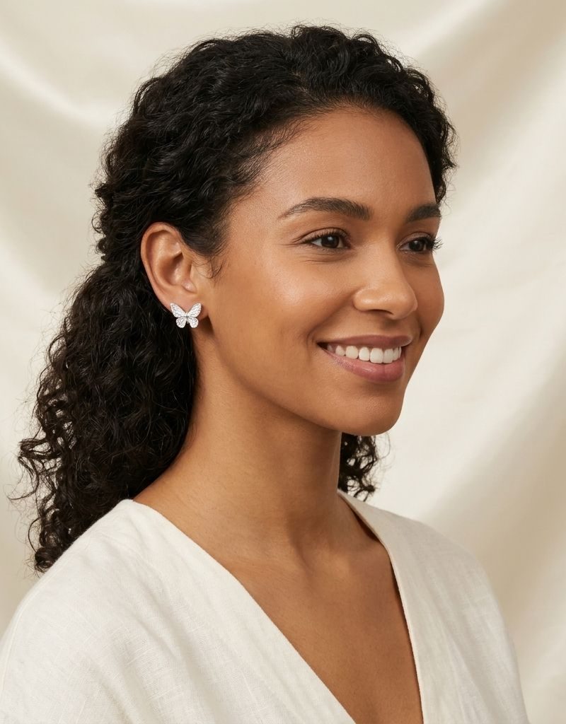 Silver Filigree Butterfly Stud Earring For Women