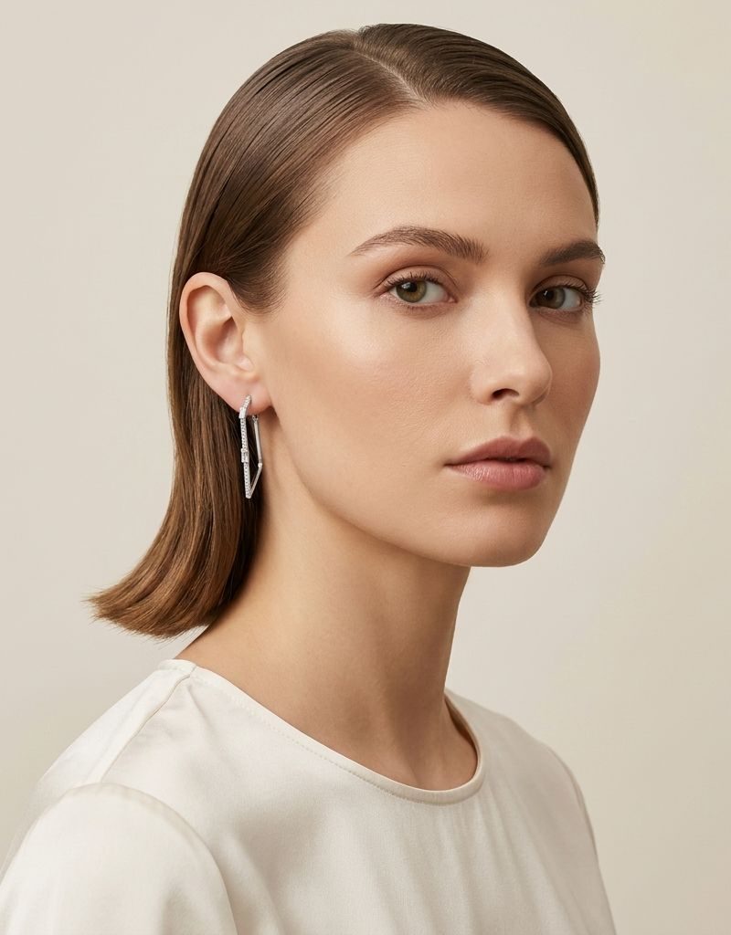 Silver Crystal Triangle Stud Earring For Women