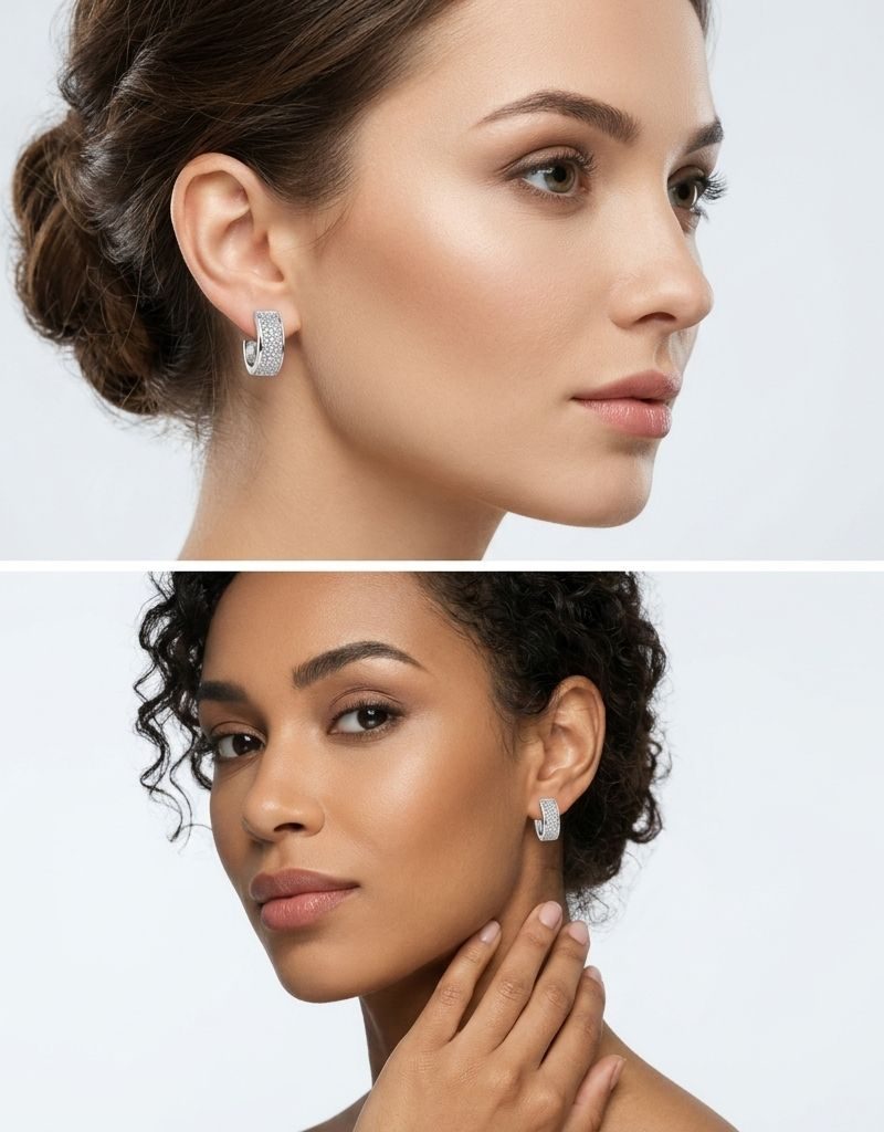 Silver Crystal Band Stud Earring For Women