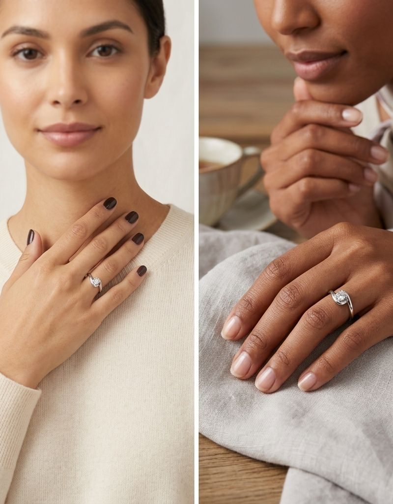 Silver Twist Band Solitaire Ring For Women