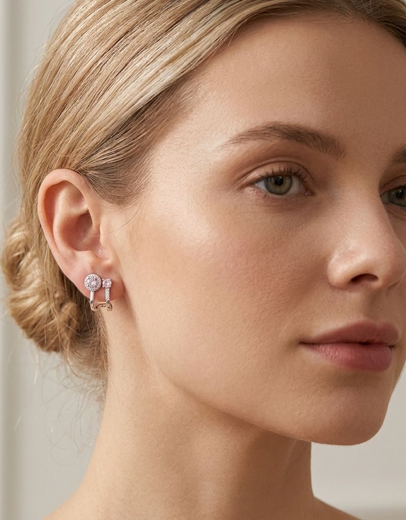Pink Crystal Dual Design Hoop Earrings For Women