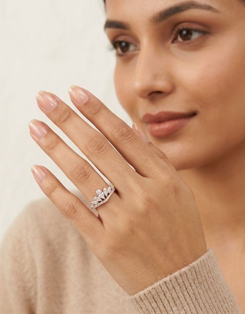 Silver And White Crystal Crown Accent Ring For Women