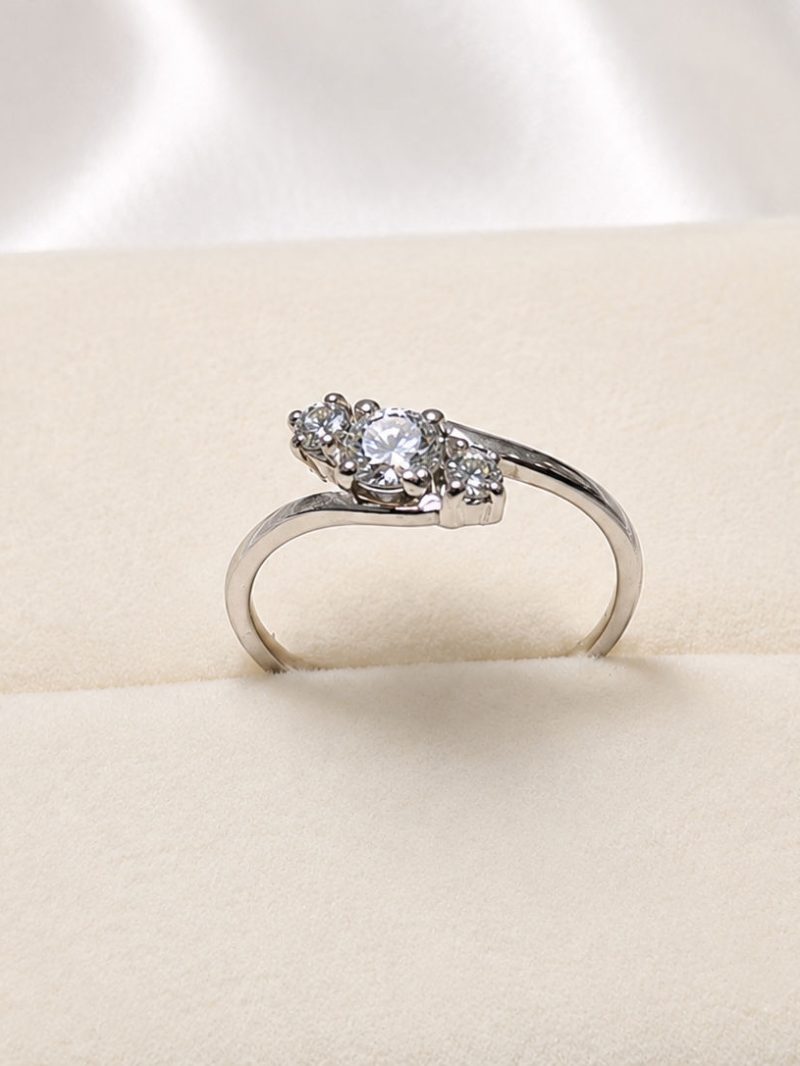 Silver Two Stone Bypass Crystal Band Ring For Women